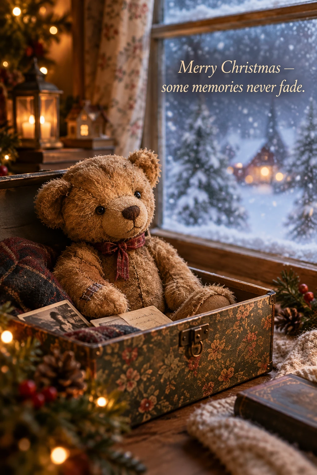 Nostalgic Christmas Card with Teddy Bear