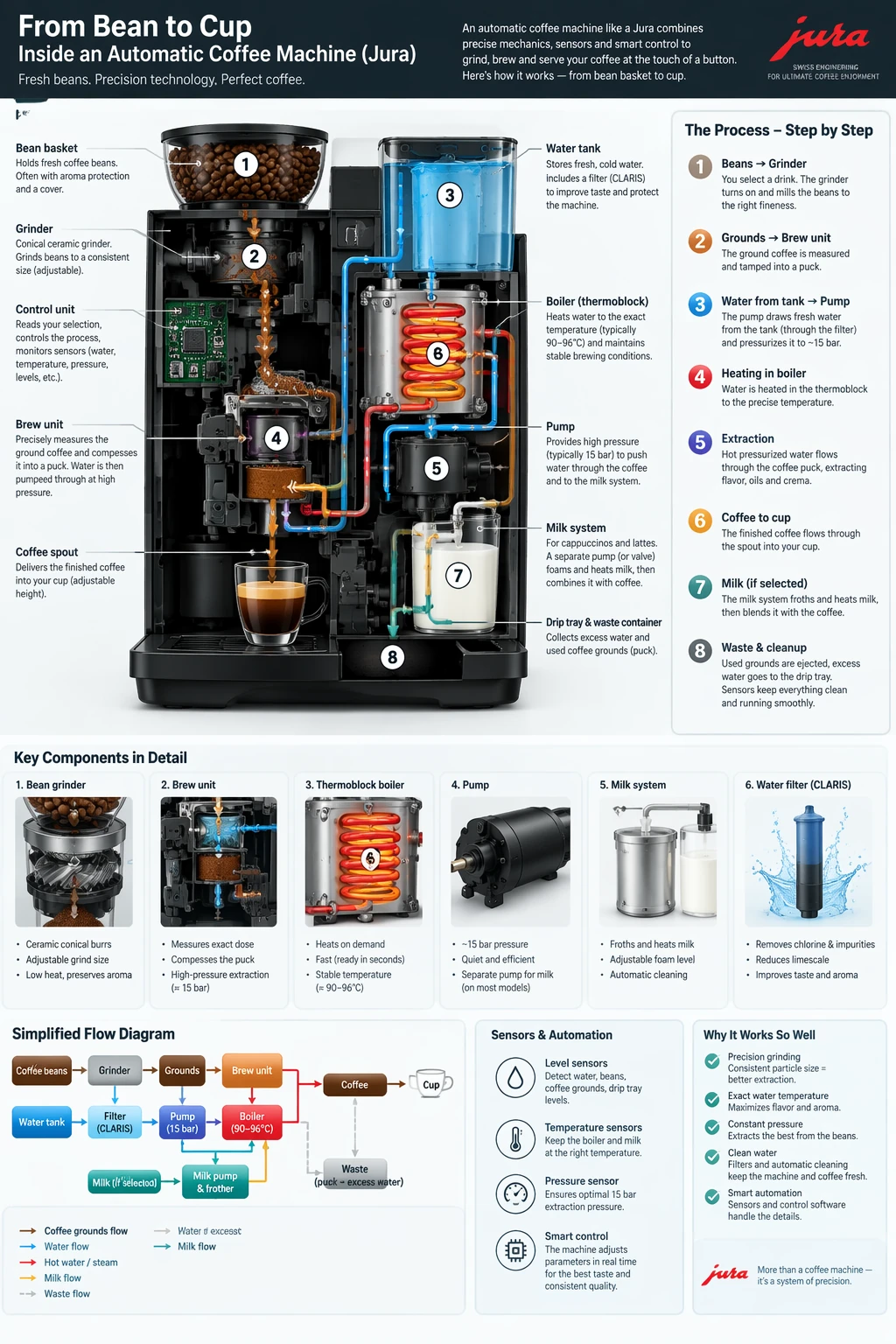 Technical Infographic of a Coffee Machine