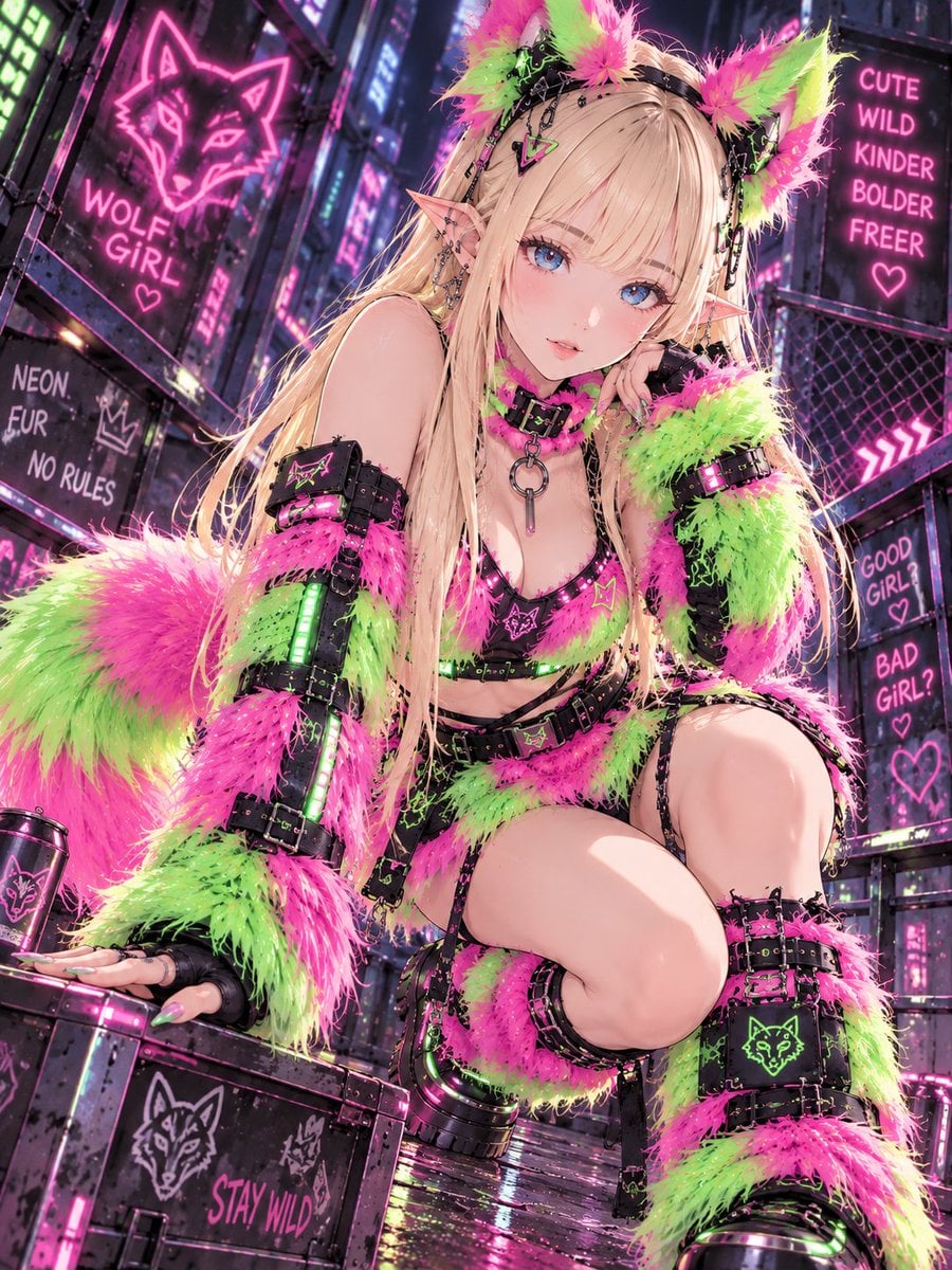 Cyberpunk Fluffy Wolf Ears Outfit