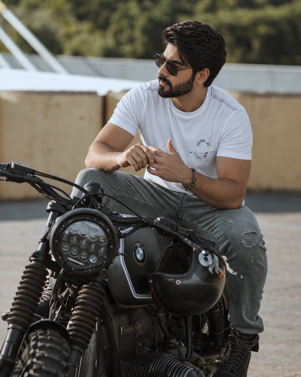 Hyper-Realistic Cinematic Portrait on a Motorcycle