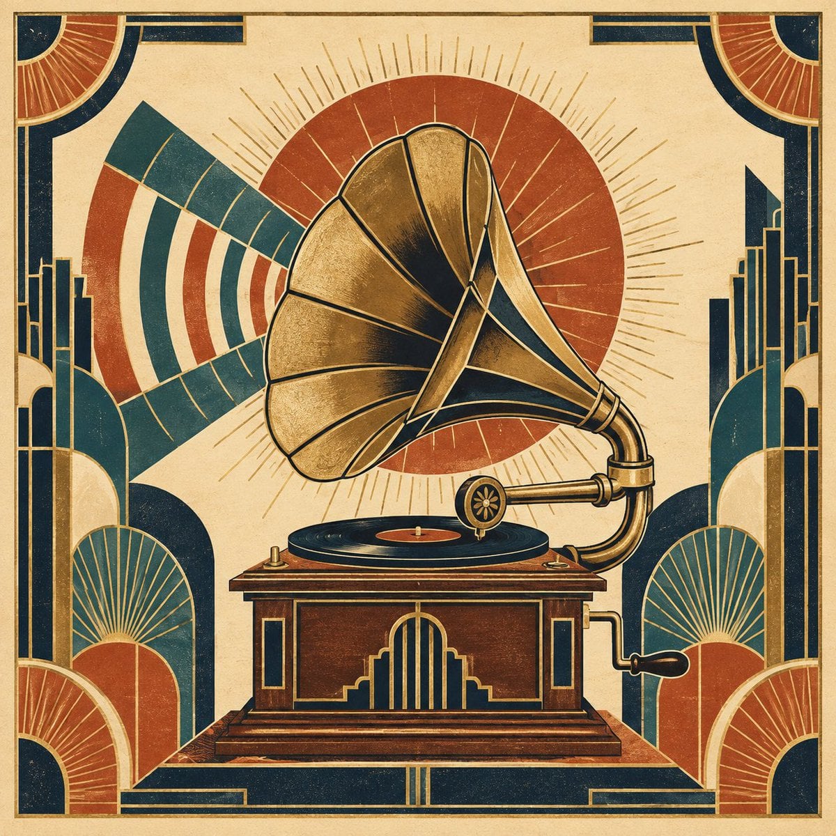 Art Deco Poster in Gold and Navy