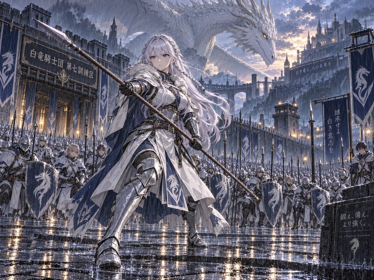 Large Army With Dragon In Rain