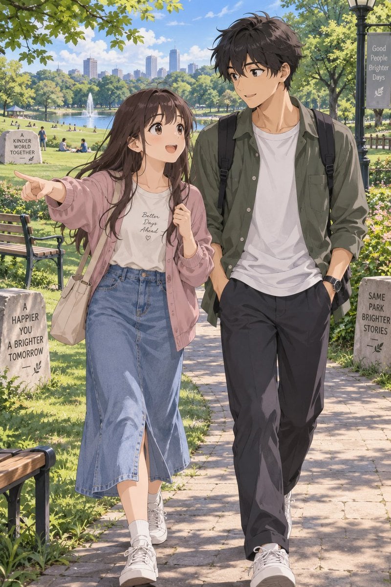 Anime Couple In Park High Detail