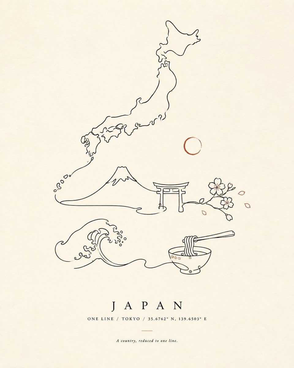 Minimalist Single-Line Country Art