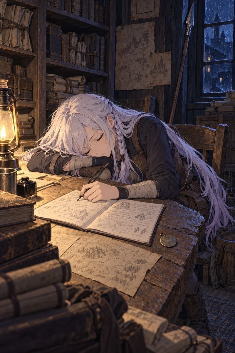 Fantasy Spearman Sleeping at Desk
