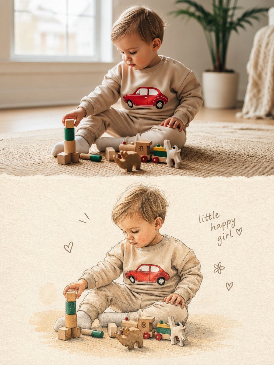 Photo and Illustration Split Composition