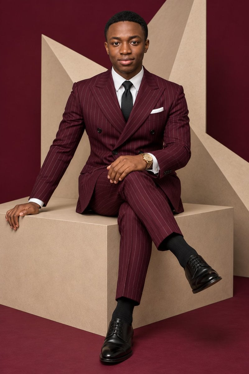 Full-Body Editorial Portrait in Burgundy