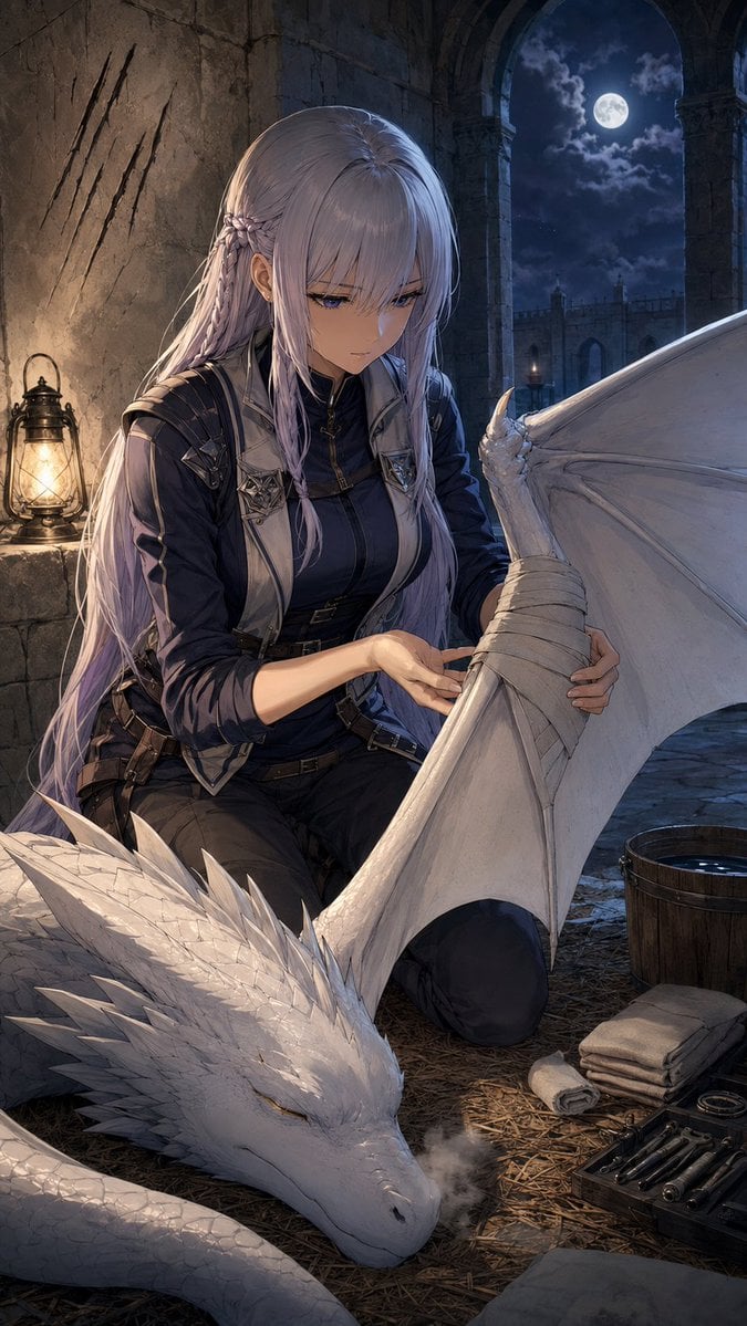 White Dragon Knight Checking Wing Injury