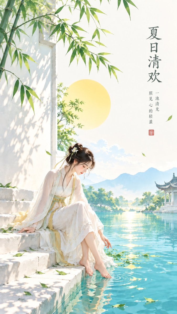 Zen Woman by Water in Summer
