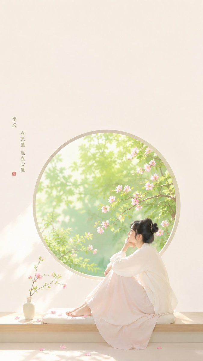 Woman Sitting by Round Window