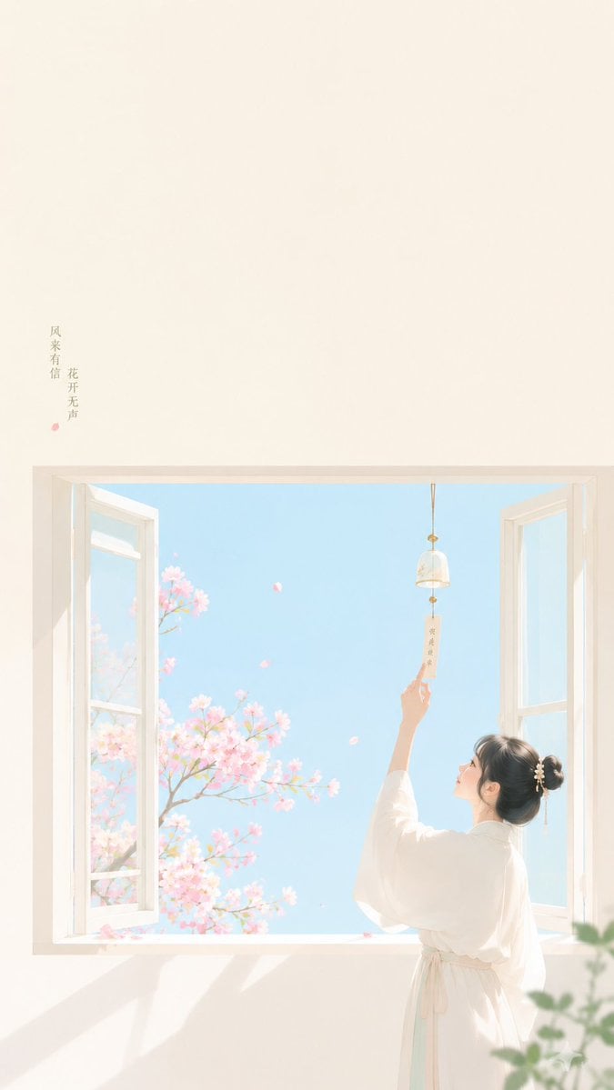 Zen Minimalist Cover Poster with Woman and Wind Chime