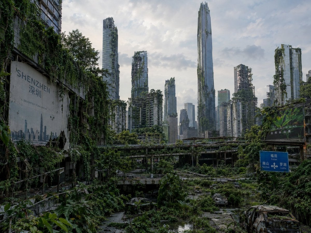 Post-Apocalyptic City with Green Vegetation