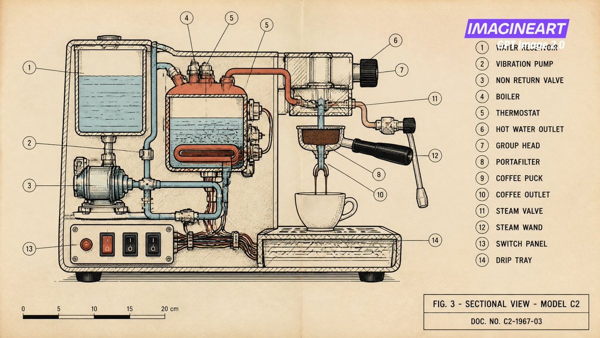 Espresso Machine Technical Drawing