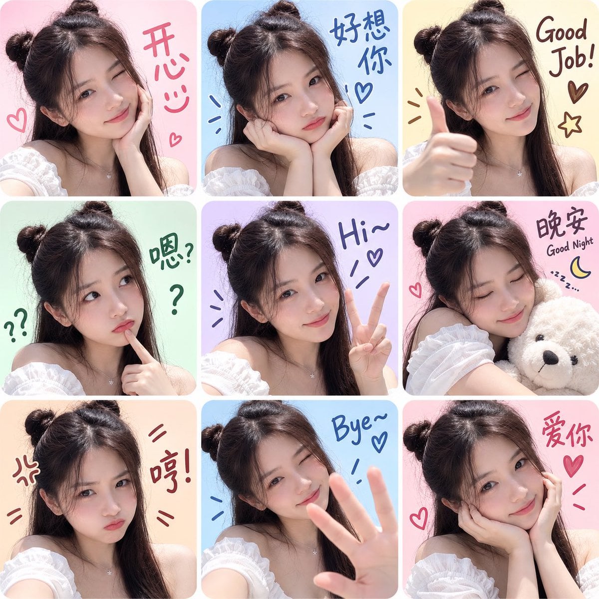 Nine Emoji Stickers with Text