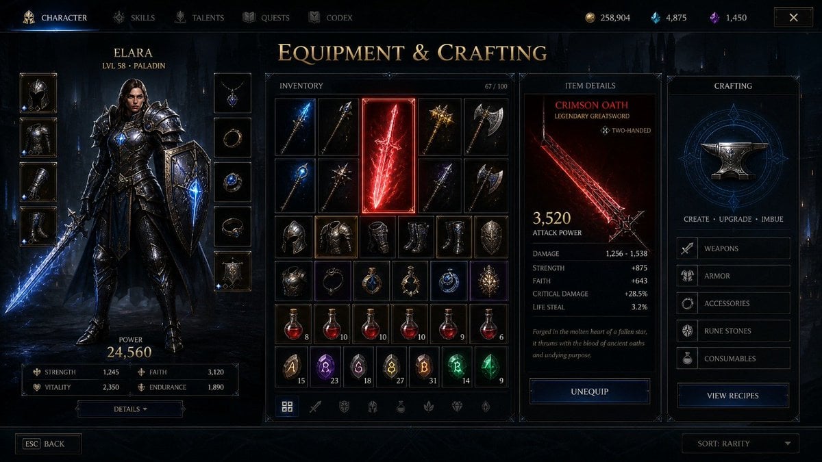 Dark Fantasy RPG Inventory User Interface