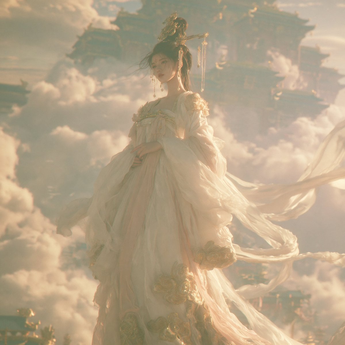 Celestial Maiden in Sunlit Three-Quarter View