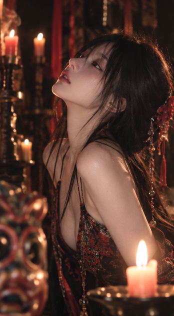 Portrait of Woman in Dark Ritual Shrine