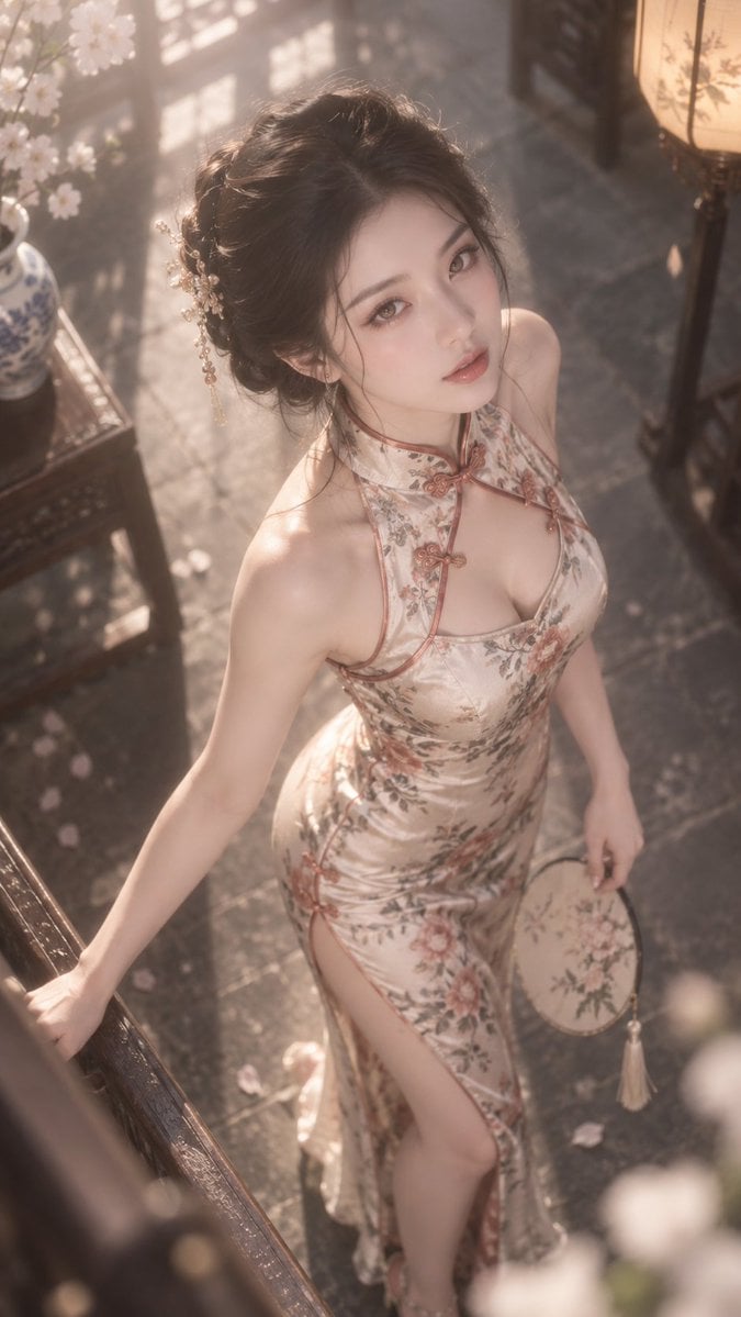 High-Angle Portrait in Qipao