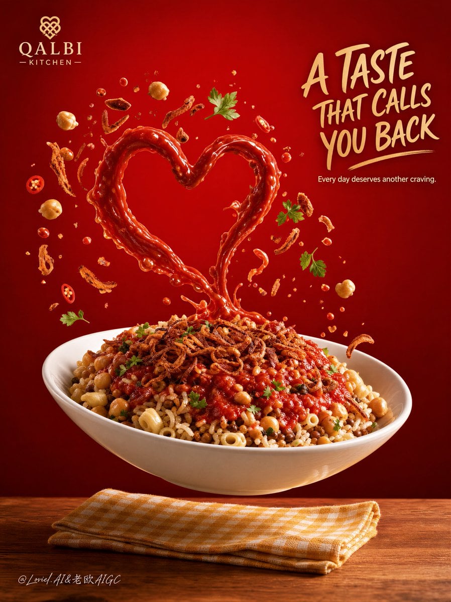 Tomato Sauce Heart Rising from Koshari Bowl