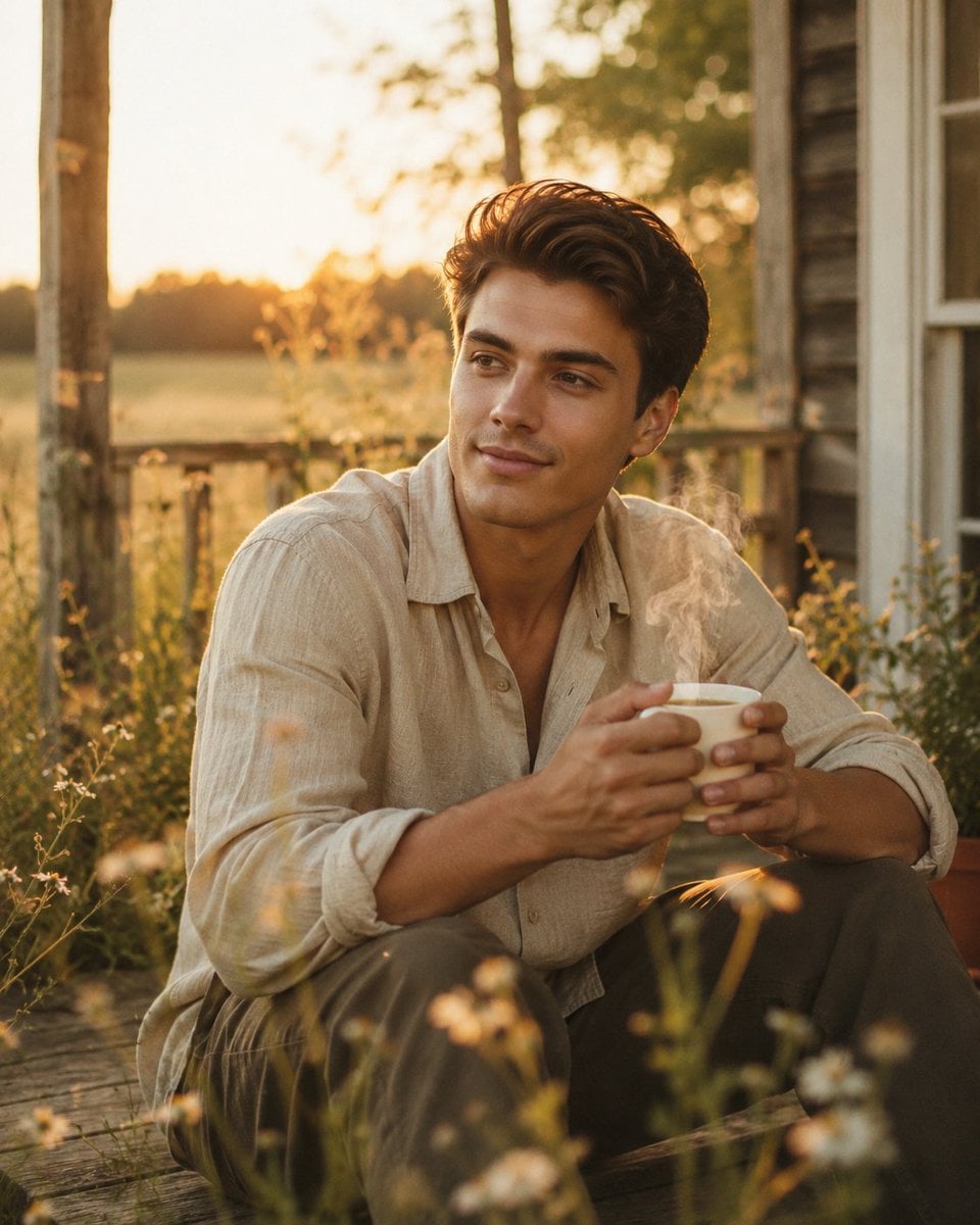 Golden Hour Portrait on Rustic Porch