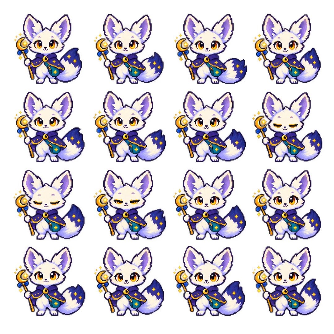 Pixel Art Sprite Sheet of Fox Character