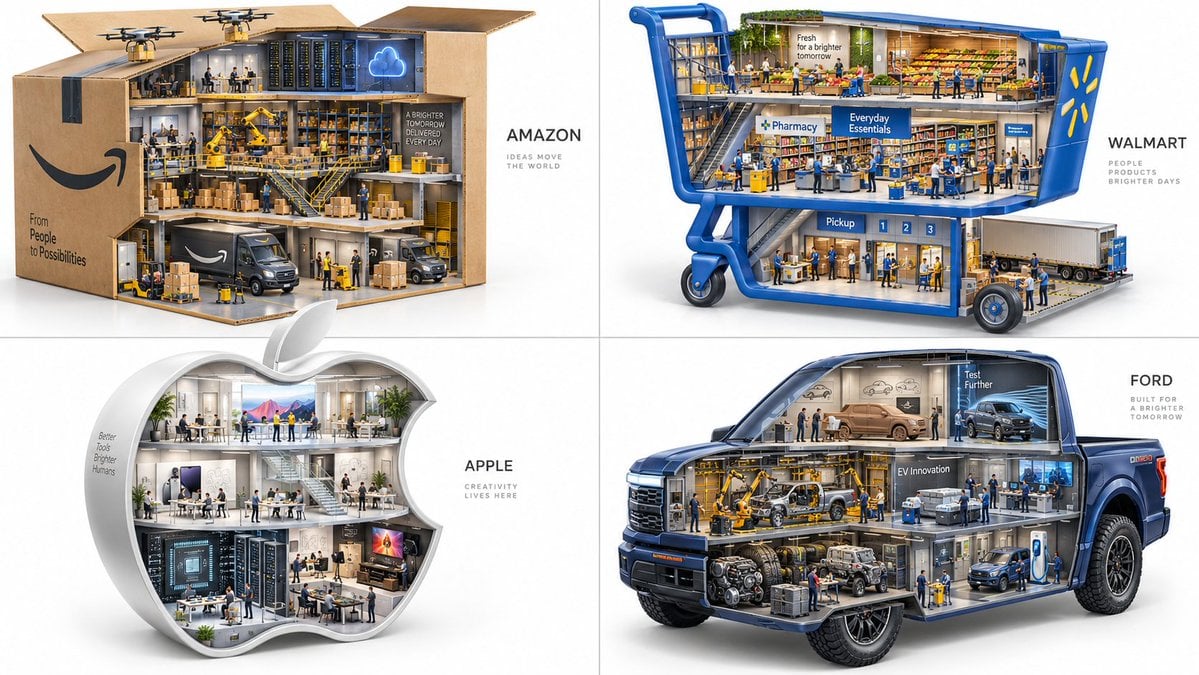 Conceptual Cutaway Dioramas for Four Brands