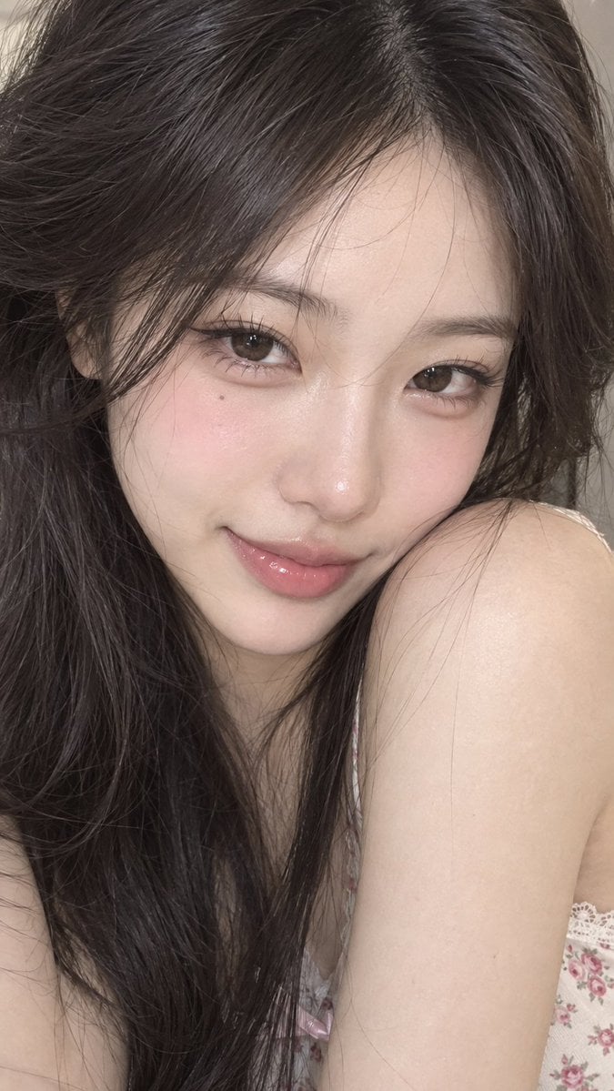 Close-Up Beauty Portrait of Young East Asian Woman