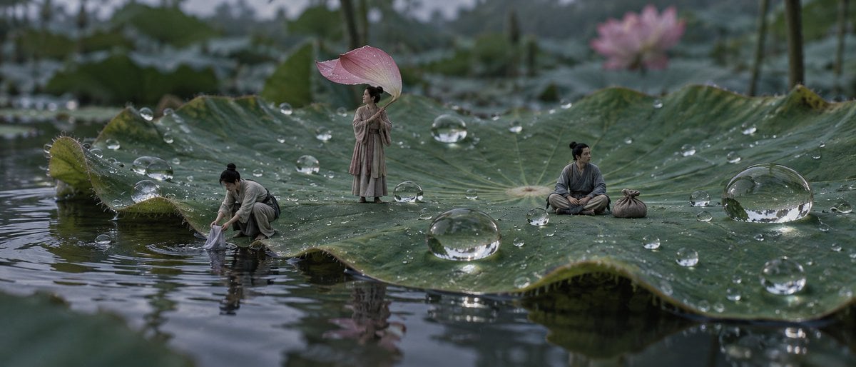 Water-Level Macro of Lotus Leaf Island