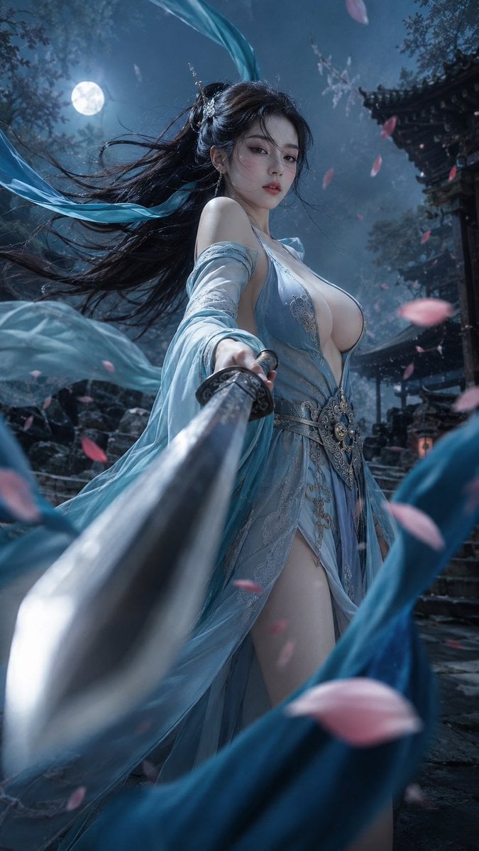 Close-Up Portrait of an East Asian Woman in Wuxia Style