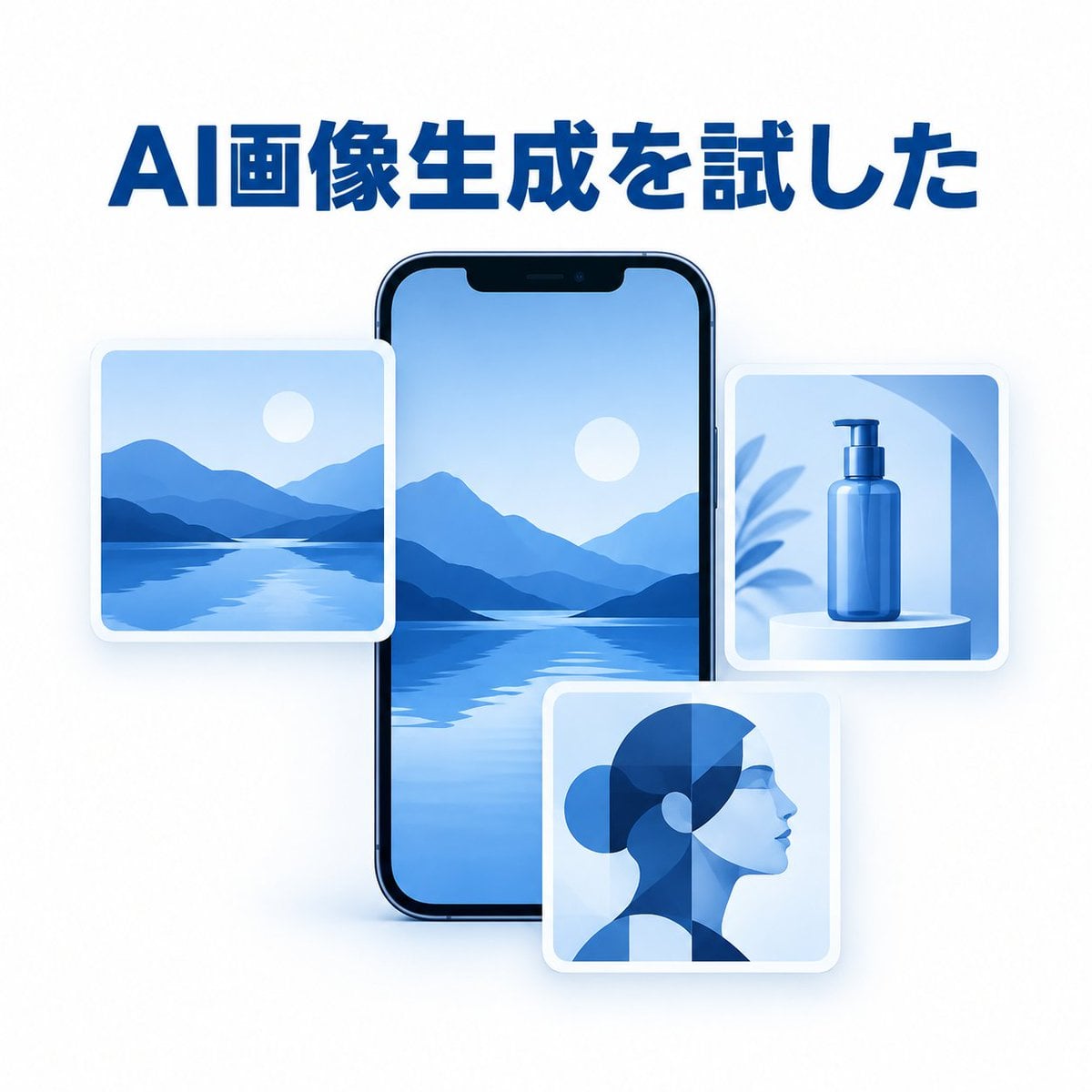 Square Blue-White Phone and Cards Layout