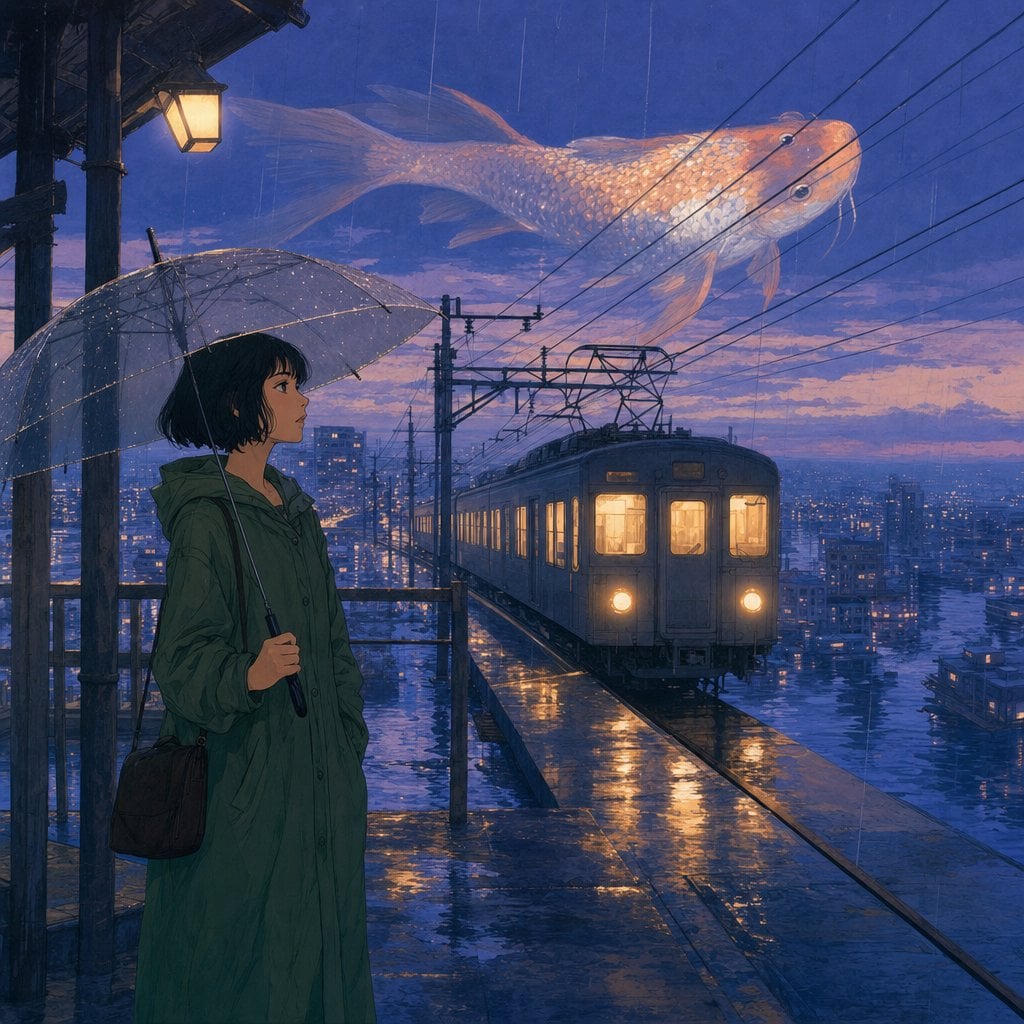 Anime Frame of Rainy Train Platform
