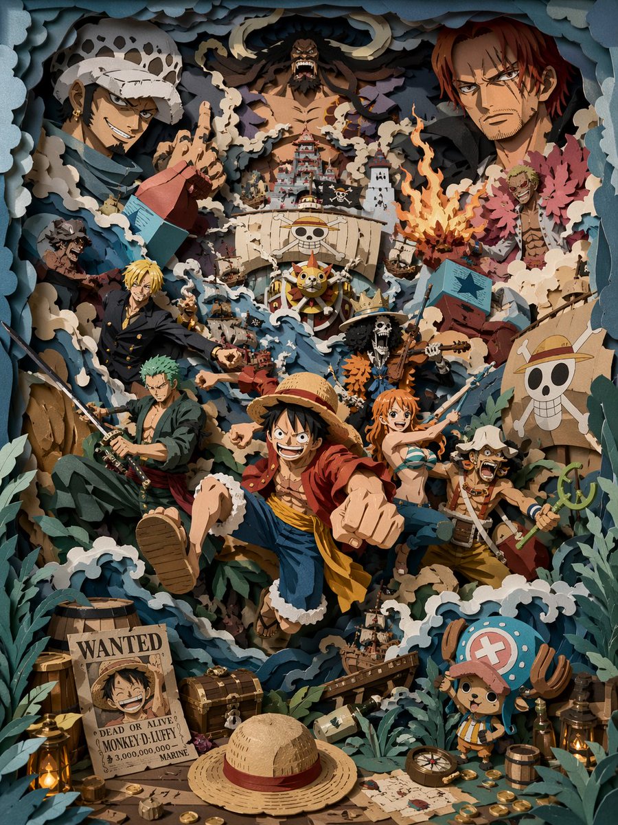 3D Papercut Pirate Scene