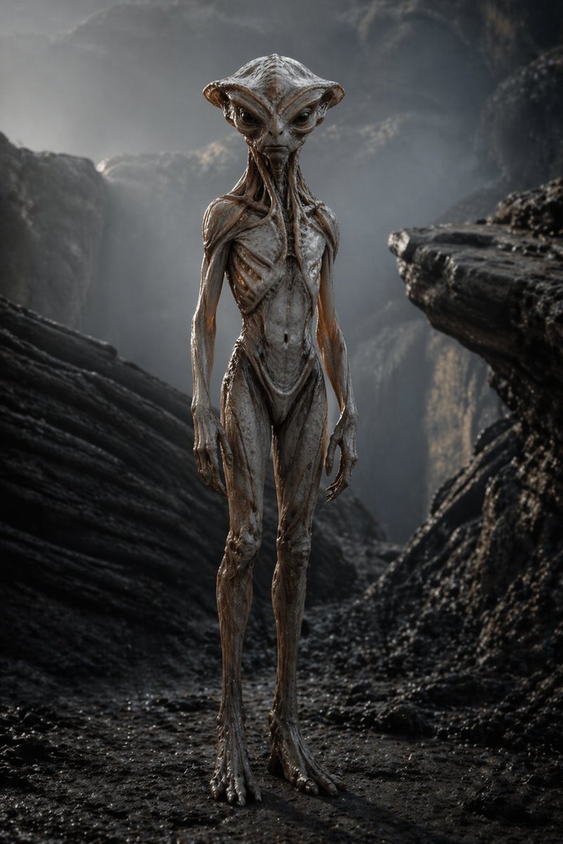 Photoreal Alien in Dark Ravine