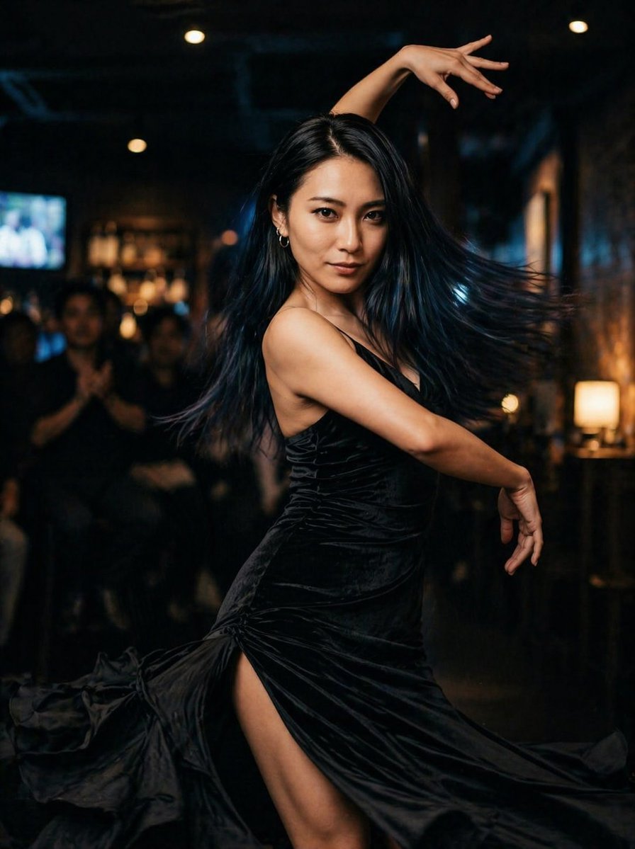 Woman Dancing in Black Dress
