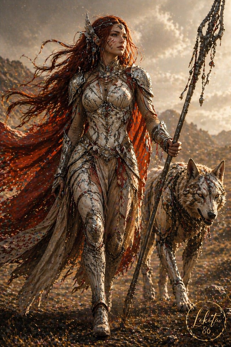 Wild Fantasy Warrior With Wolf