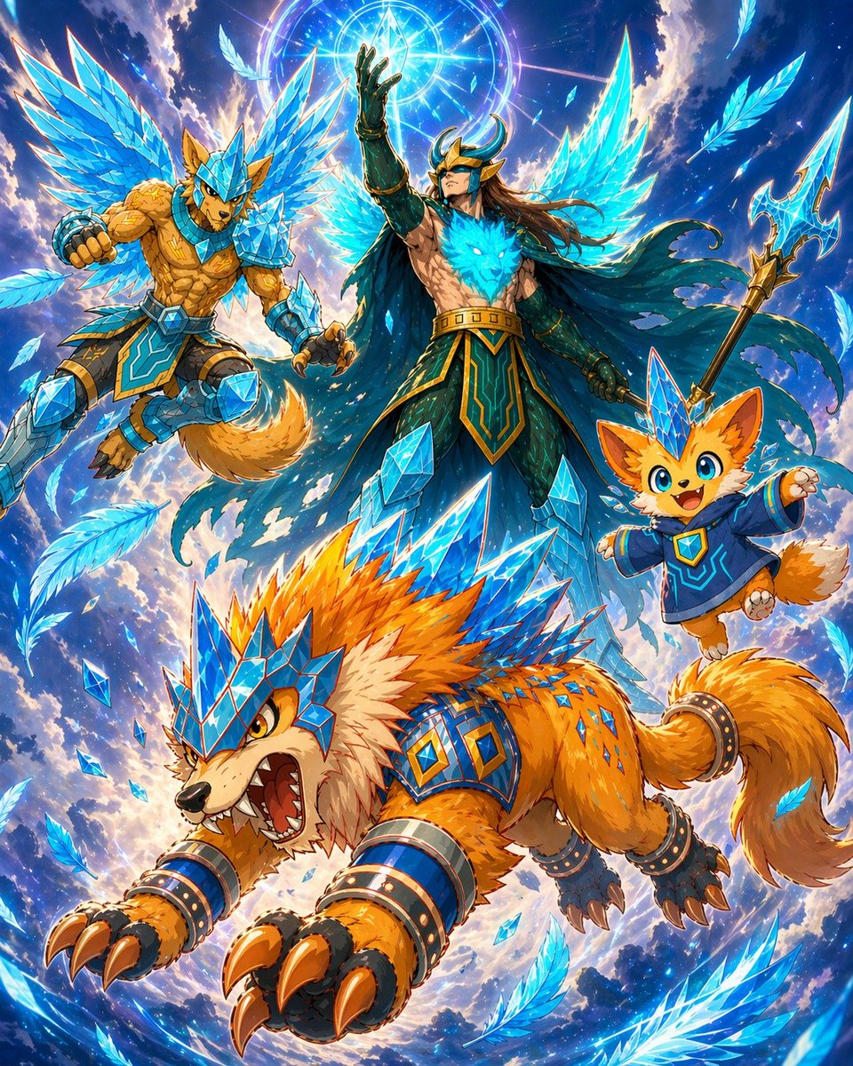 Epic Norse Sky Warrior With Crystal Beasts