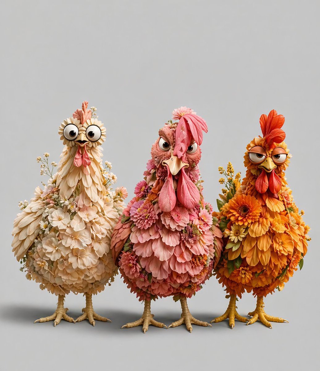 Floral Chickens Trio Portrait