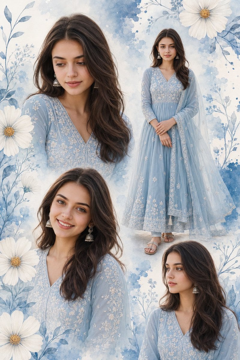 Multi-photo collage of a young Indian woman
