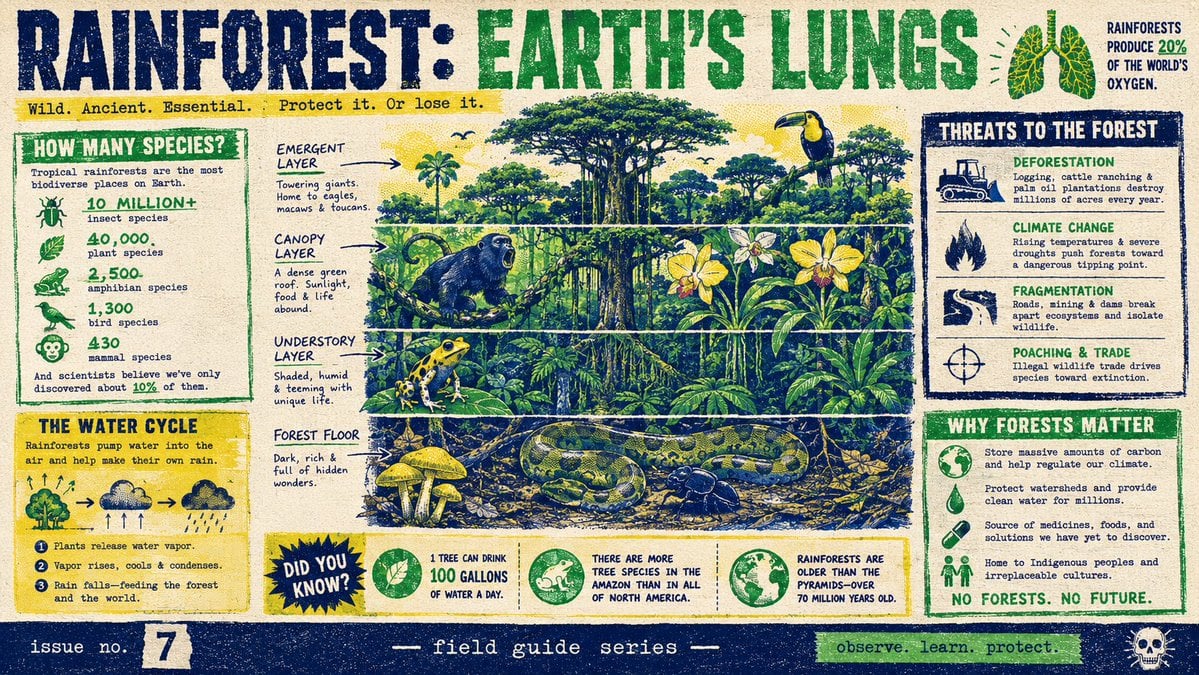 Risograph Zine Rainforest Biodiversity Infographic
