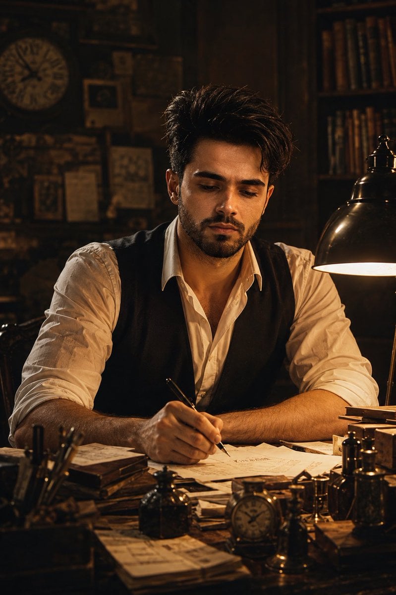 Cinematic Vintage Writer Portrait