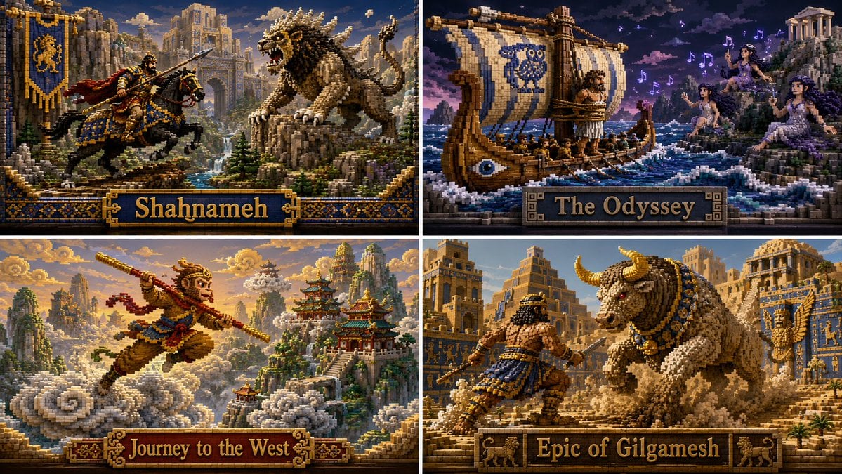 Classic Books as Voxel Art Grid