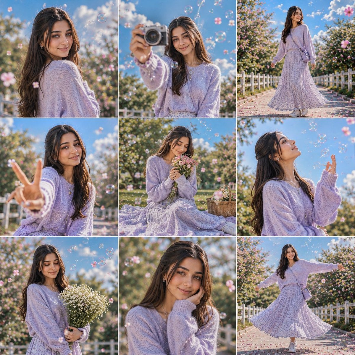 Nine expressive moments of a girl collage