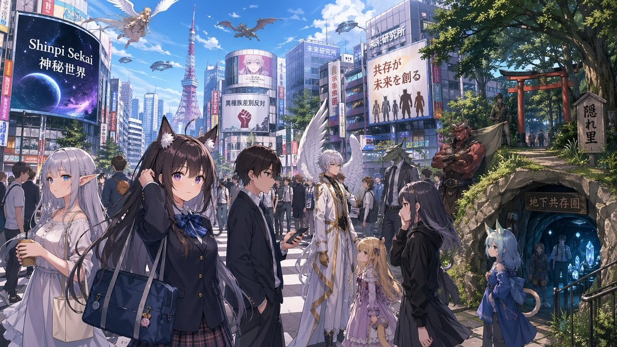Tokyo Anime Urban Fantasy Crosswalk Scene
