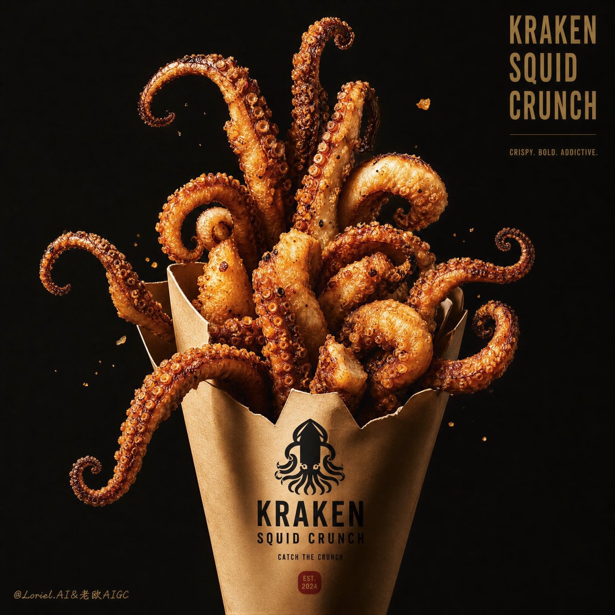 Crispy Squid Tentacles Bursting from Packaging