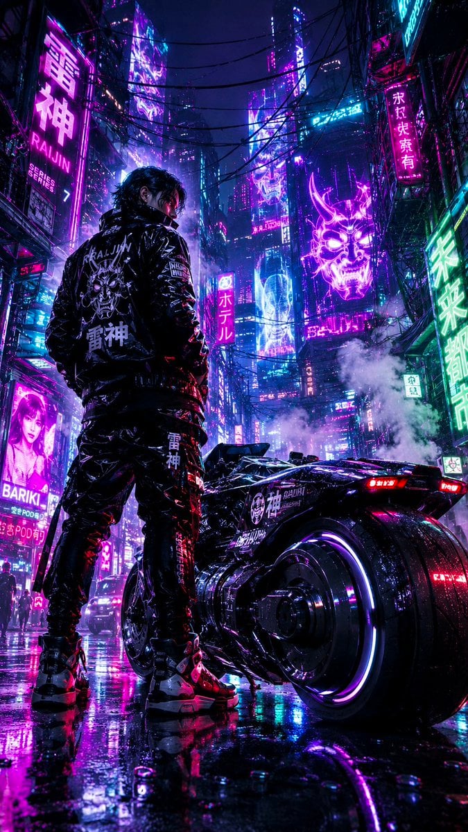 Cyberpunk Street Racer in Neon Alley