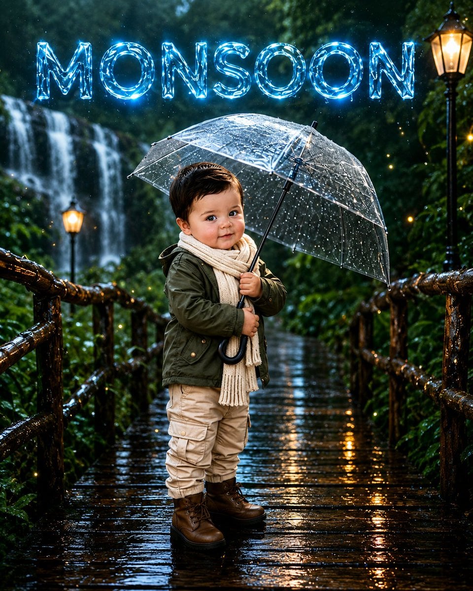 Toddler in Rainy Forest Park Portrait