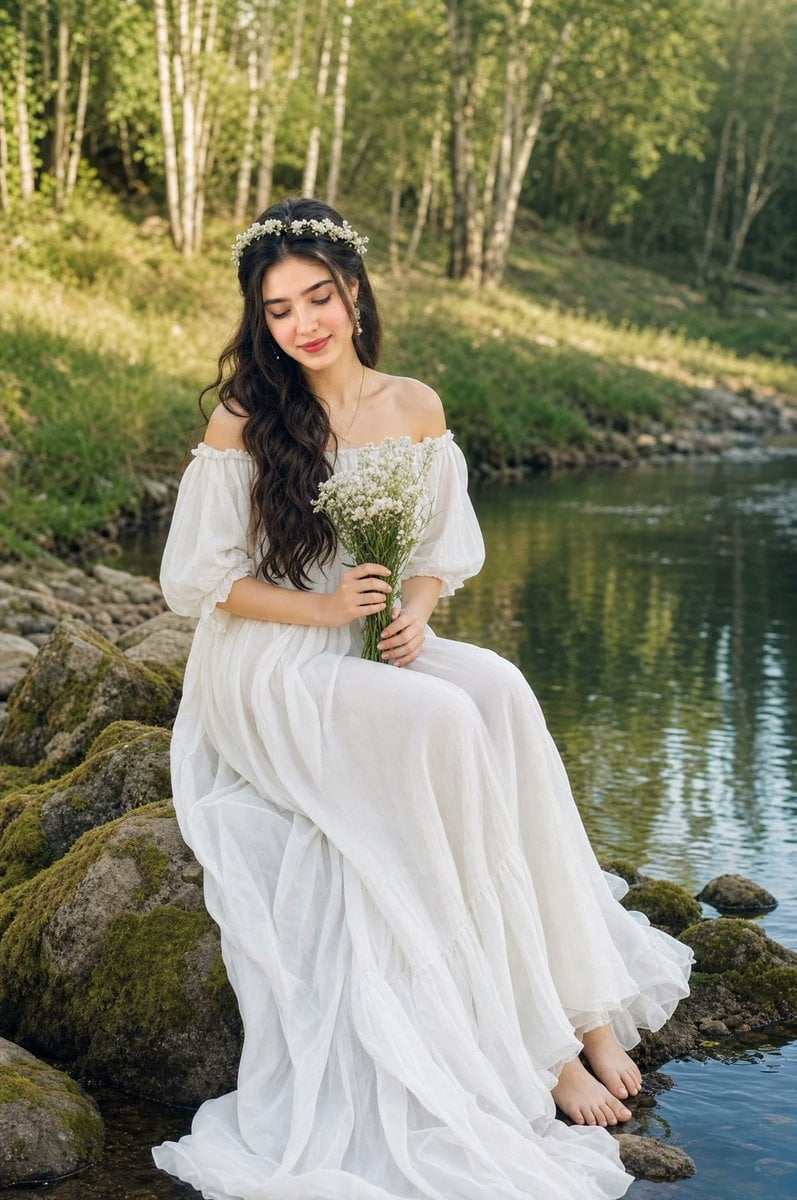 Full-Body Portrait in White Dress