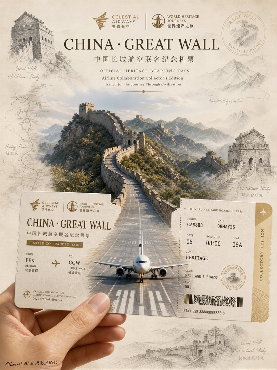 Great Wall Airline Boarding Pass Poster