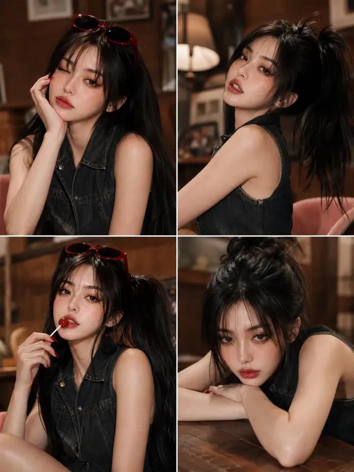 Korean Japanese Fashion Portrait Collage in Cafe