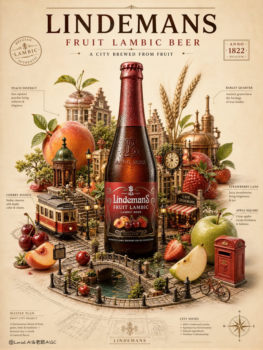 Lindemans Beer Whimsical Miniature Poster